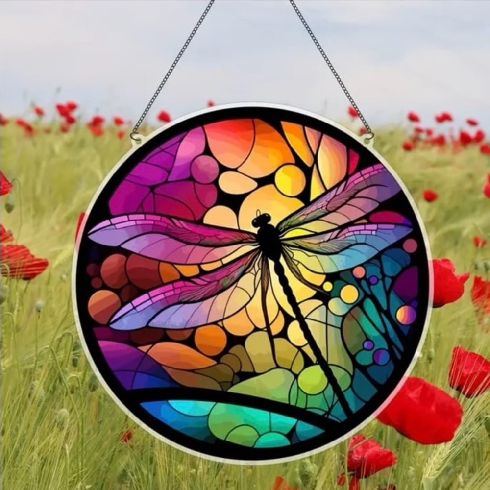 Dragonfly On A Multicolored 2 Sided Acrylic SunCatcher